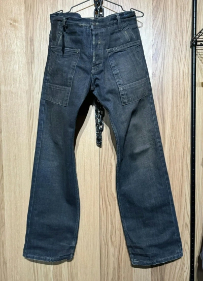 Pre-owned Rick Owens X Rick Owens Drkshdw Red Selvedge Japan Denim Flared Leg Jeans Bootcut Wide Y2k In Dark Blue