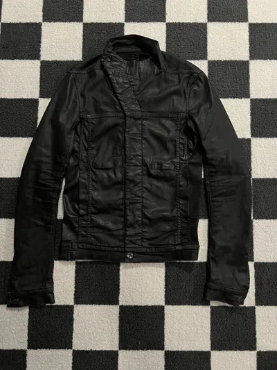 Pre-owned Rick Owens X Rick Owens Drkshdw Rick Owens Black Waxed Slave Asymetrical Jacket