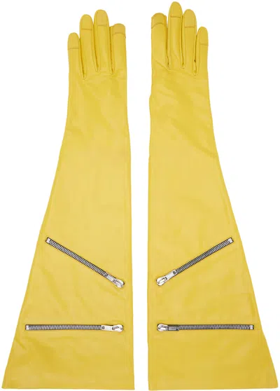 Rick Owens Yellow Porrterville Gauntlets Gloves In 12 Lemon