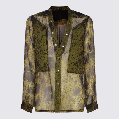 RICK OWENS YELLOW SILK LARRY FOGPOCKET SHIRT