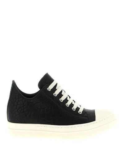 Rick Owens Python-effect Hammered Leather Sneakers In Black