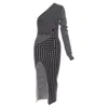Rick Owens Ziggy Geometric Graphic Lines One Shoulder Slit Dress Rosalia In Multi