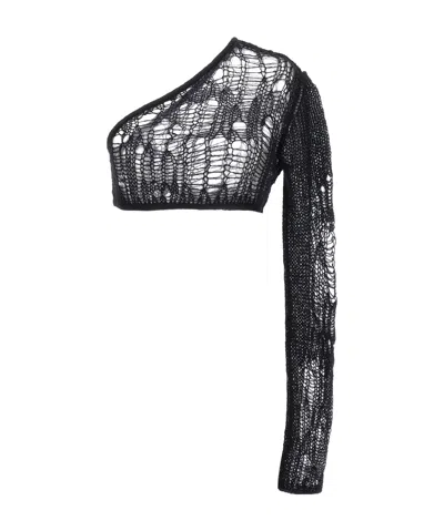 Rick Owens Spider Ziggy Wool-blend Crop Top In Black