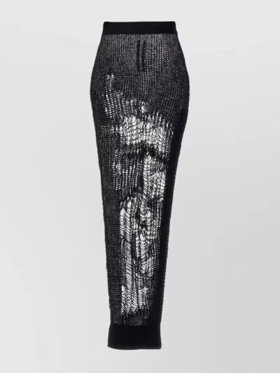 Rick Owens 'ziggy Spider' Knitted Sheer Midi Skirt In Black