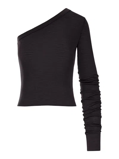 Rick Owens Ziggy T One-shoulder Jersey Top With Long Sleeves In Black