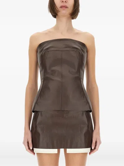 Rick Owens Strapless Bustier Top Fitted Silhouette Panels In Brown