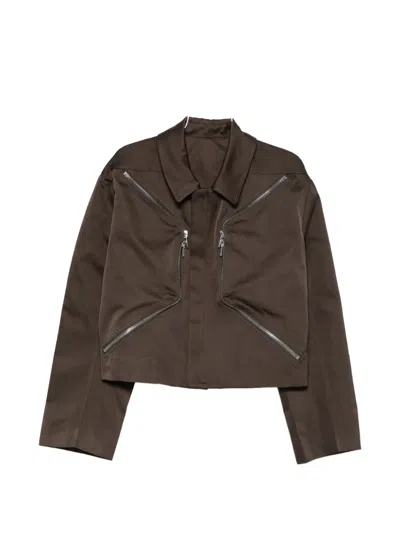 Rick Owens Zip Cropped Jacket In Brown