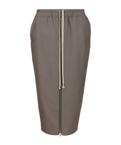 Rick Owens Zip-front Drawstring Midi Skirt In Brown