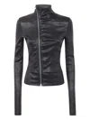 Rick Owens Asymmetric Black Stretch Leather Jacket In Black