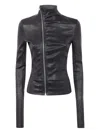 Rick Owens Asymmetric Black Stretch Leather Jacket In Black