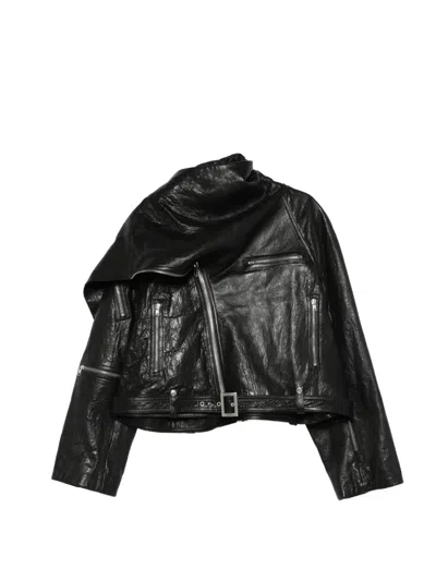 Rick Owens Scarf-detail Leather Jacket In Multi