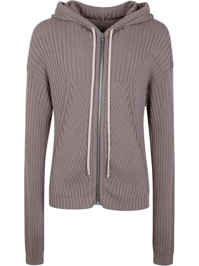 Rick Owens Zip-up Hooded Cardigan In Grey