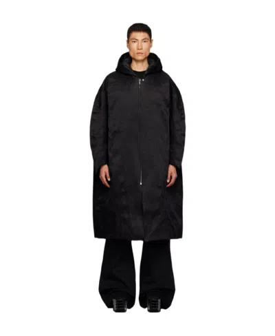 Rick Owens Zip-up Textured Hooded Coat In Black