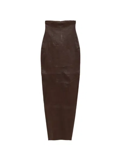 Rick Owens Zip-fastening Leather Maxi Skirt In Brown