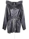 Rick Owens Zipfront Hooded Leather Jacket In Gray