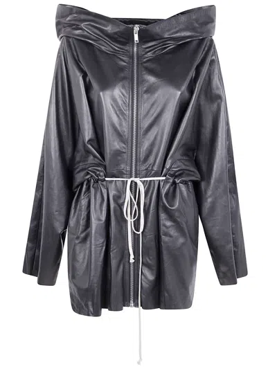 RICK OWENS RICK OWENS ZIPFRONT HOODED LEATHER JACKET