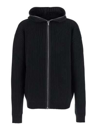 RICK OWENS BLACK HOODED SWEATSHIRT WITH FRONT ZIP CLOSURE IN WOOL MAN