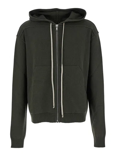 RICK OWENS GREEN SWEATSHIRT WITH CONTRASTING DRAWSTRING HOOD IN CASHMERE AND WOOL MAN