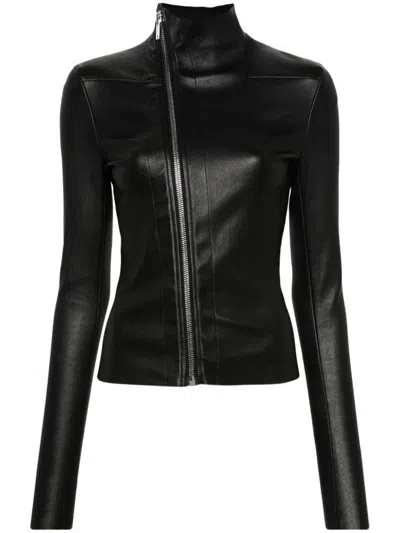 Rick Owens Zipped Leather Jacket In Black