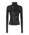 Rick Owens Asymmetric Black Stretch Leather Jacket In Black