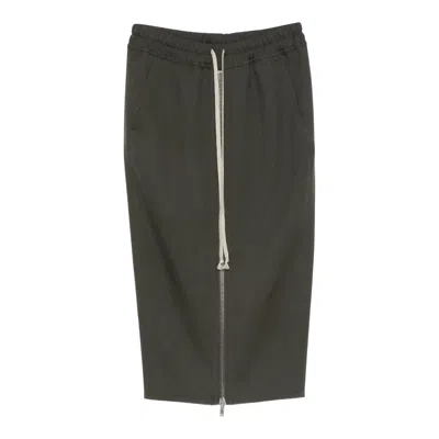 Rick Owens Zipped Short Pillar Wool Drill In Gray