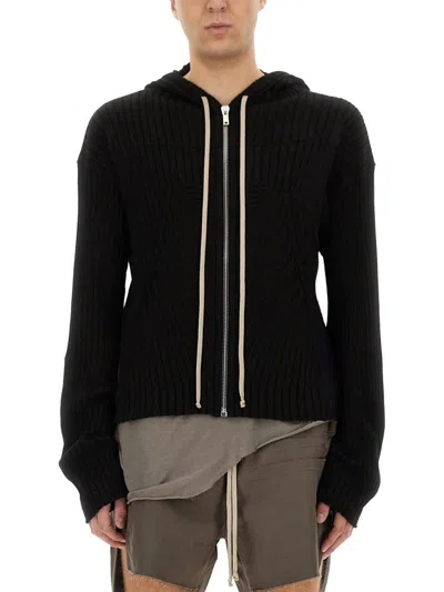 Rick Owens Zipped Cotton Hoodie In Black