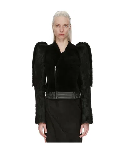 Rick Owens Zipper Leather Jacket In Black