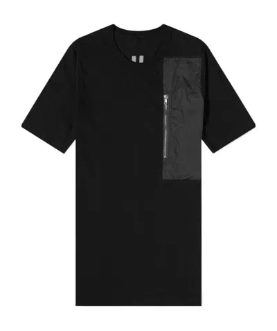 Rick Owens Zipper Patch Bag Spliced Short-sleeved T-shirt In Black