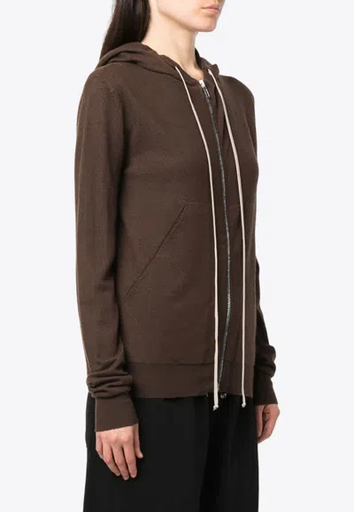 Rick Owens Zip-up Cashmere Hooded Sweatshirt In Brown