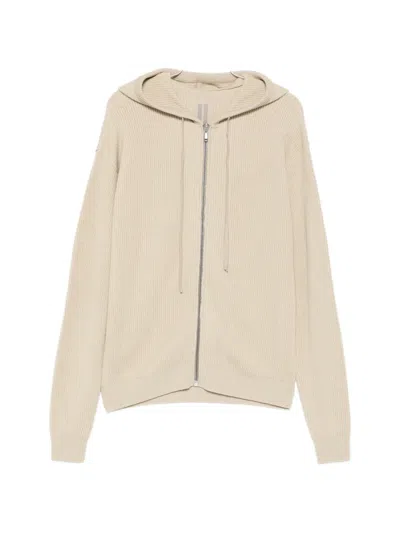 Rick Owens Zip-up Knitted Hoodie In Neutral