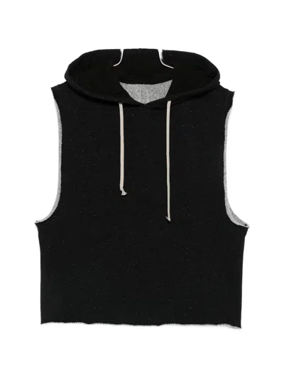 Rick Owens -inspired Drawstring Hood Sweatshirt Vest In Nero