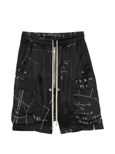 Rick Owens -style Knee-length Drawstring Cargo Shorts With Zip Fly (size 48) In Black