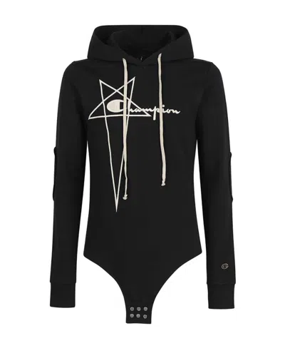 Rick Owens Hooded Body X Champion In Black