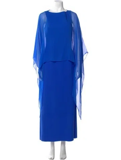 Pre-owned Rickie Freeman Bateau Neckline Long Dress In Blue