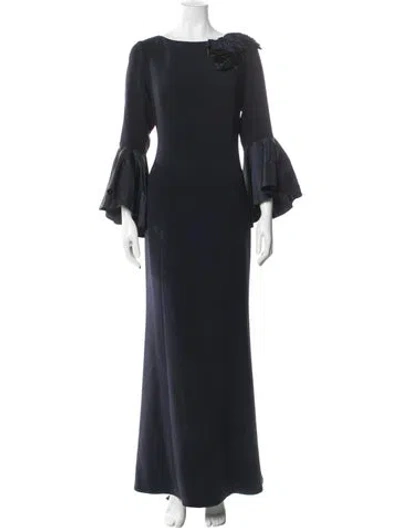 Pre-owned Rickie Freeman Bateau Neckline Long Dress In Blue