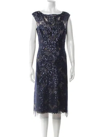 Pre-owned Rickie Freeman Bateau Neckline Midi Length Dress In Blue