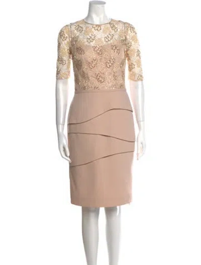 Pre-owned Rickie Freeman Crew Neck Knee-length Dress In Neutral