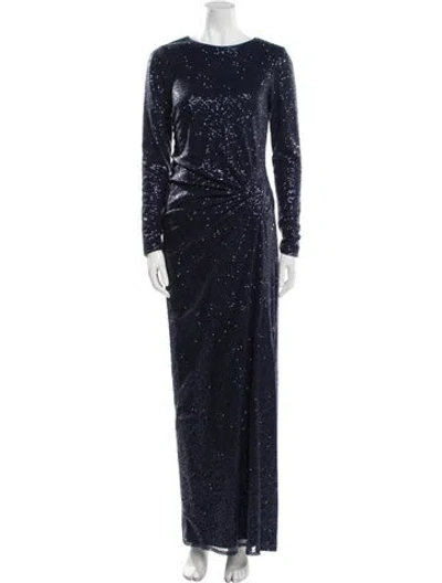 Pre-owned Rickie Freeman Crew Neck Long Dress In Blue