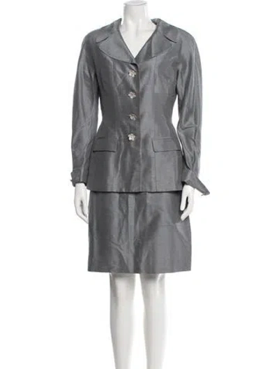 Pre-owned Rickie Freeman Crystal Embellishments Skirt Suit In Gray