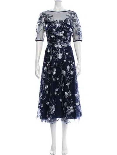 Pre-owned Rickie Freeman Floral Print Long Dress In Blue