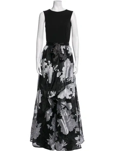 Pre-owned Rickie Freeman Floral Print Long Dress W/ Tags In Black