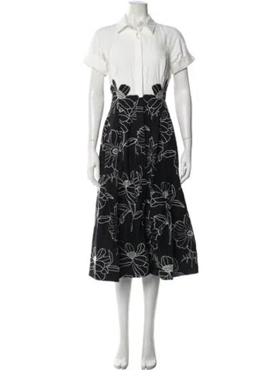 Pre-owned Rickie Freeman Floral Print Midi Length Dress In Black