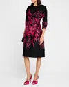 RICKIE FREEMAN FOR TERI JON 3/4-SLEEVE BORDER METALLIC JACQUARD DRESS