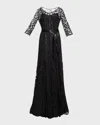 Rickie Freeman For Teri Jon 3/4-sleeve Lace Overlay Gown In Black