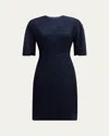 Rickie Freeman For Teri Jon A-line Floral Applique Boucle Dress In Navy