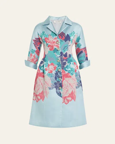Rickie Freeman For Teri Jon A-line Floral Jacquard Coat Dress In Slate Multi