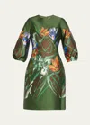 Rickie Freeman For Teri Jon A-line Floral-print Mikado Dress In Olive Mult