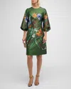 Rickie Freeman For Teri Jon A-line Floral-print Mikado Dress In Olive Mult