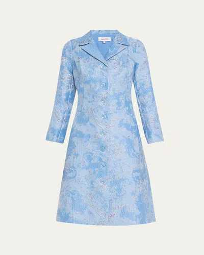 Rickie Freeman For Teri Jon A-line Metallic Jacquard Coat Dress In Blue Multi
