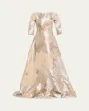 Rickie Freeman For Teri Jon A-line Metallic Jacquard Gown In Champagne Multi